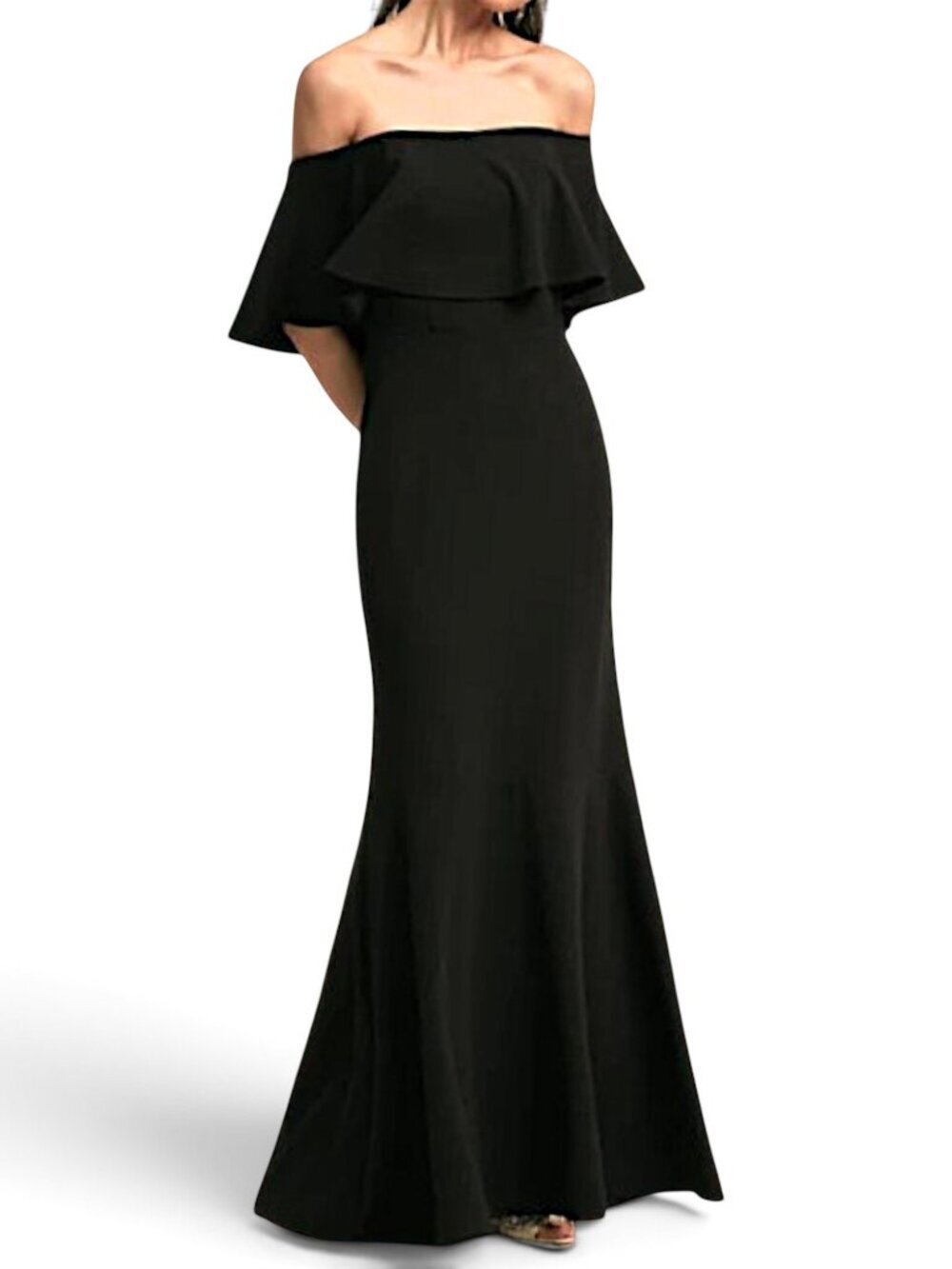 BHLDN Black Dara Off Shoulder Formal Full Maxi Stretch Gown Dress Anthro US 0